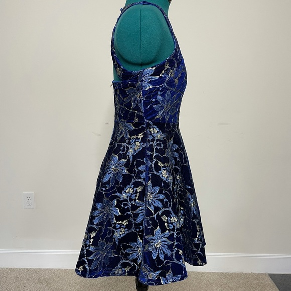 Miss Behave Girls Blue Velvet Dress - Picture 2 of 8